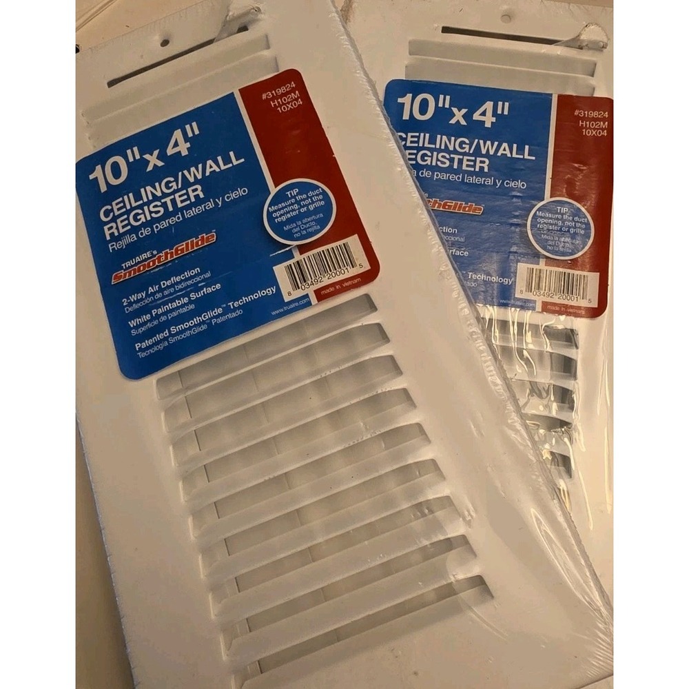 (2)Truaire Smoothglide 10" x 4" White Ceiling/Wall Register 2-Way Air Deflection